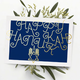 Your Colors Star of David Menorah Happy Hanukkah Foil Holiday Card