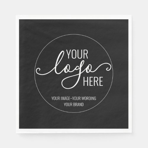 Your Company Business Logo Branding Elegant Black Napkins