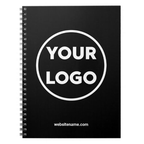 Your Company Logo and Business Website on Black Notebook
