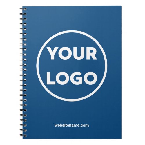 Your Company Logo and Business Website on Blue Notebook