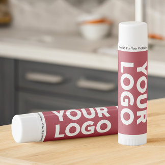 Your Company Logo and Business Website on Burgundy Lip Balm
