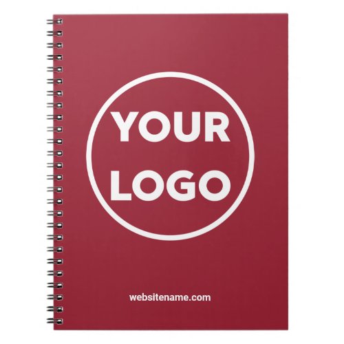 Your Company Logo and Business Website on Burgundy Notebook