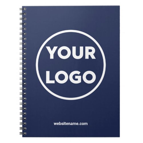 Your Company Logo and Business Website on Navy Notebook