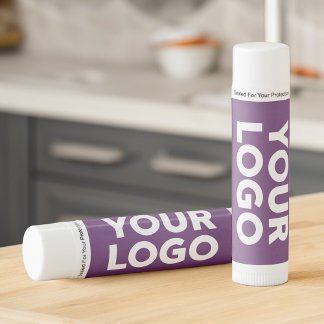 Your Company Logo and Business Website on Purple Lip Balm