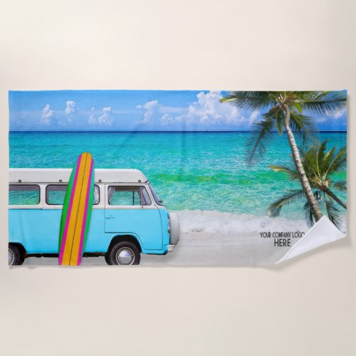 Your Company Logo Beach Blue Van  Surfboard Beach Beach Towel