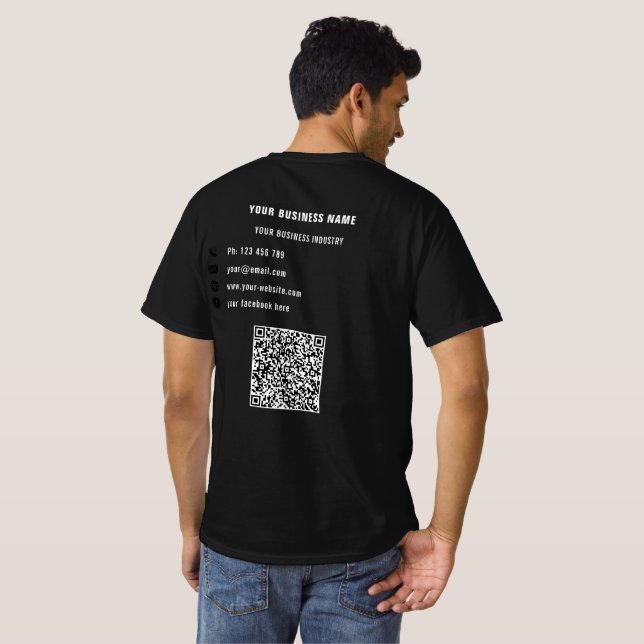 Your Company Logo Custom Text and QR Code T-Shirt (Back Full)