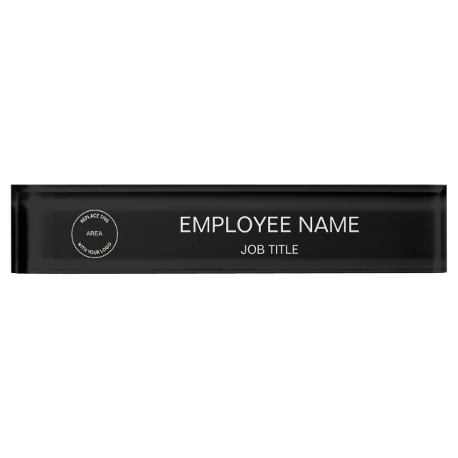 Your Company Logo Employee Name Job Title black Desk Name Plate (Front)