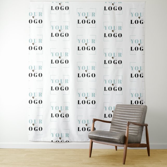 Your Company Logo Half Drop Repeat White Backdrop (In Situ)