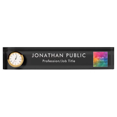 Your Company Logo Here Elegant Modern With Clock Desk Name Plate