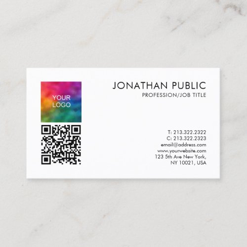 Your Company Logo Here QR Code Professional Business Card