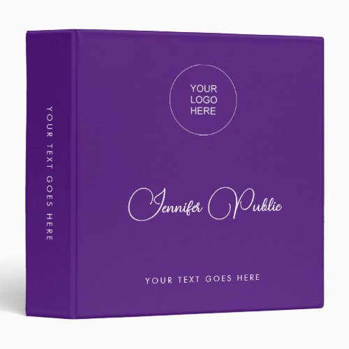 Your Company Logo Here Typography Name Purple 3 Ring Binder