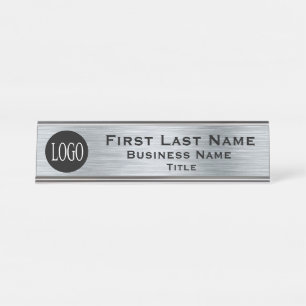 Your Company Logo Office Desk Sign Silver Look