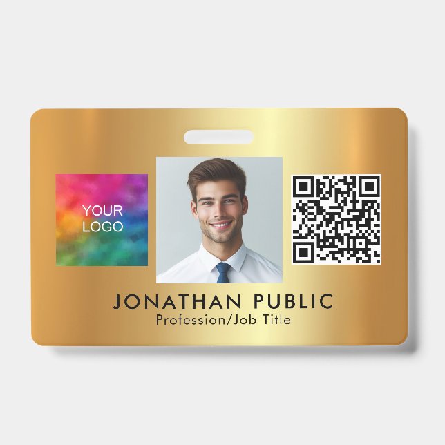 Your Company Logo QR Code Employee Photo Gold Badge (Front)