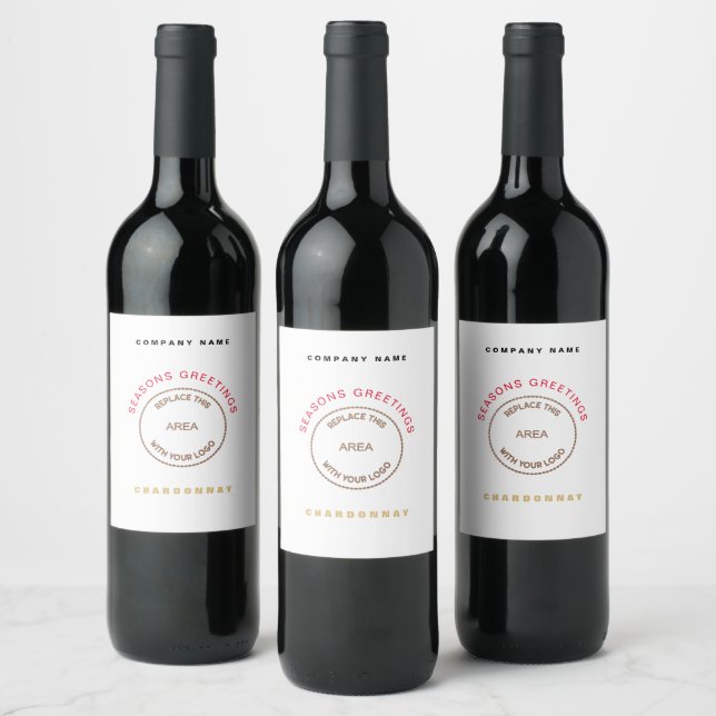 Your Company Logo Seasons Greetings name White Wine Label (Bottles)