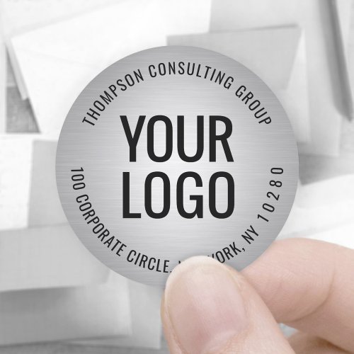 Your Company Logo Silver Faux Foil Return Address Classic Round Sticker