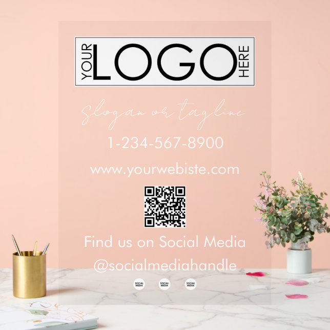 Your Company Logo Storefront QR Code Social Media Acrylic Sign (Wedding)