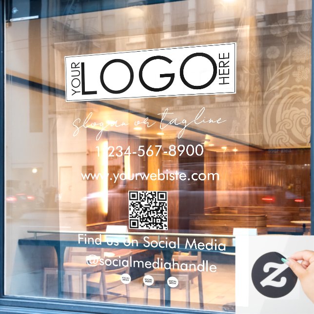 Your Company Logo Storefront QR Code Social Media Window Cling (Cafe Window)