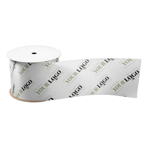 Your Company Logo Tiled Template Custom White Wide Satin Ribbon