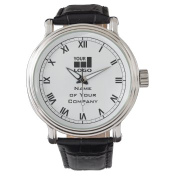 Your Company Name And Logo Simple Black And White Watch by VillageDesign at Zazzle