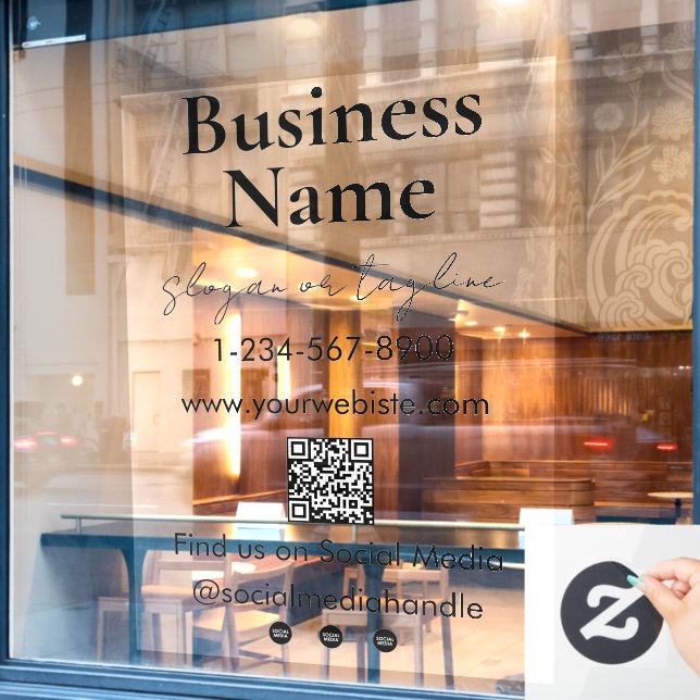 Your Company Name Storefront QR Code Social Media Window Cling (Cafe Window)