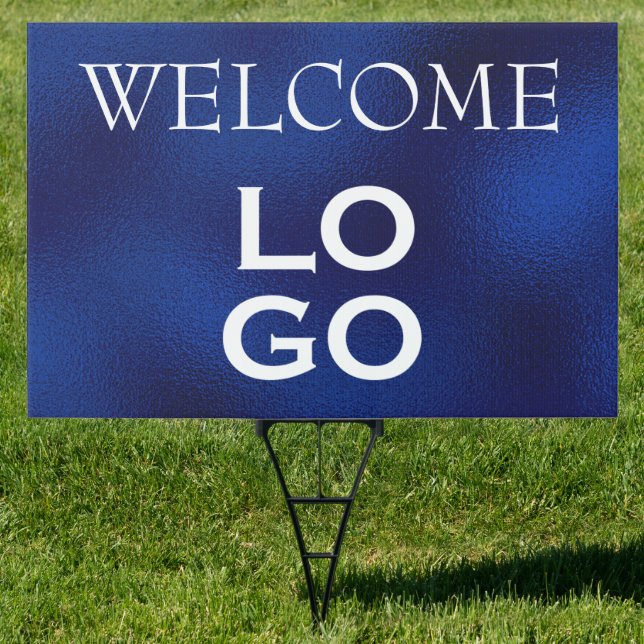 Your Company or Business Logo Navy Blue Welcome Sign (Insitu)