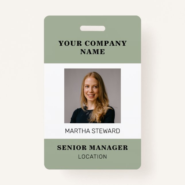 Your Company Photo id ID Sage Green Badge  (Front)