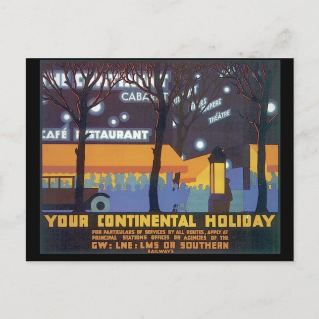 Your Continental Holiday_Vintage Travel Poster Holiday Postcard (Front)