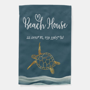 Your Coordinates Blue Sea Turtle Beach House Garden Flag
