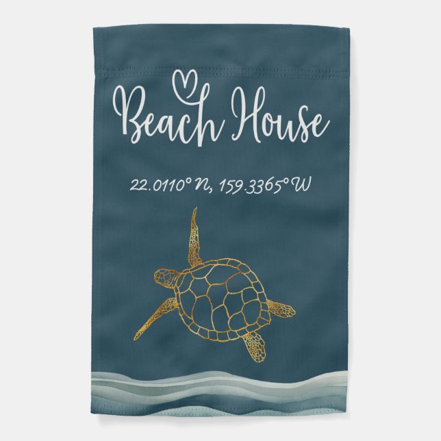  Your Coordinates Blue Sea Turtle Beach House Garden Flag (Front)