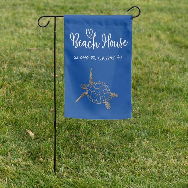 Your Coordinates Blue Sea Turtle Beach House Garden Flag (In SItu)