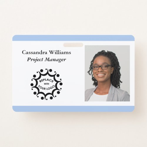 Your Corporate Logo  Headshot Employee Light Blue Badge