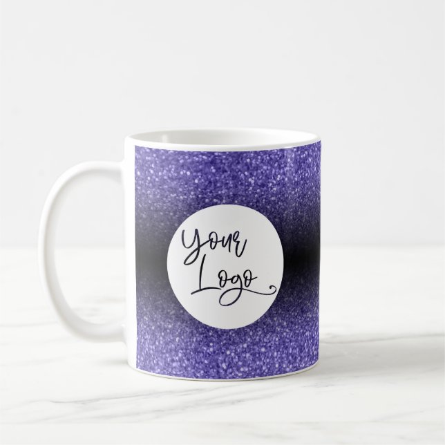 Your Corporate Logo Purple Glitter and Black Ombre Coffee Mug (Left)