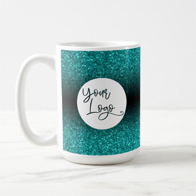 Your Corporate Logo, Teal Glitter and Black Ombre Coffee Mug (Left)