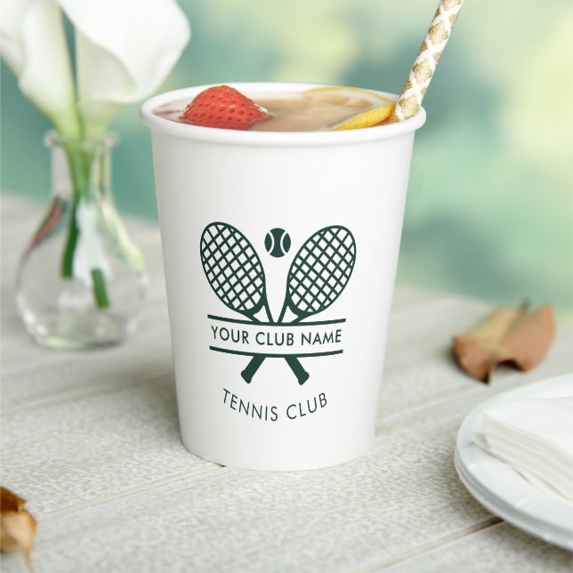 Your Country Club Name Tennis Rackets Icons Green Paper Cups (Insitu)