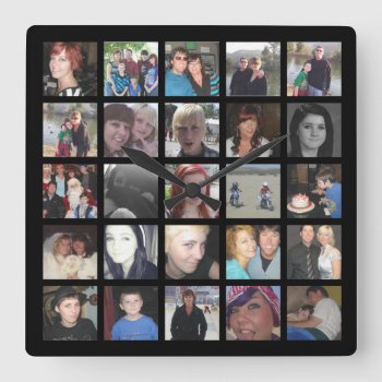 Your Creation 25 Picture Instagram Photo Square Wall Clock by StarStruckDezigns at Zazzle
