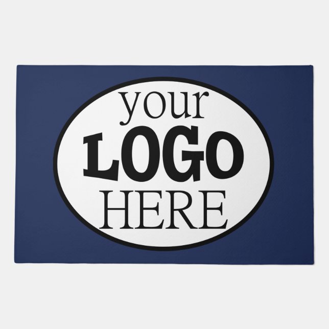 Your Custom Business Logo on Navy Blue Doormat (Front)