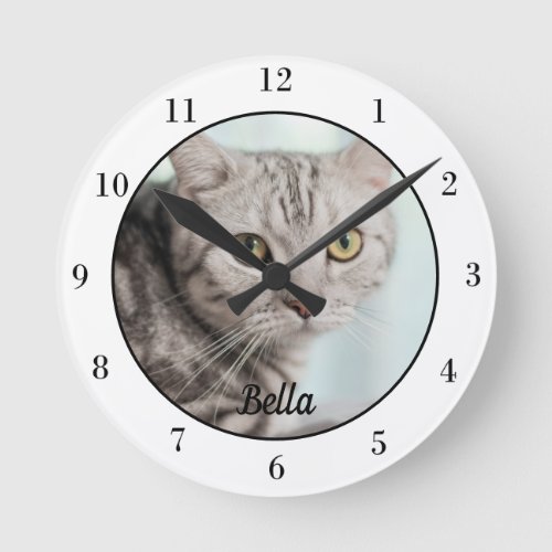 Your Custom Cat Photo Cute Pet Owner Wall Round Clock