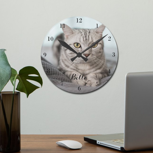Your Custom Cat Photo Personalized Pet Owner Round Clock (Creator Uploaded)