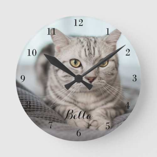 Your Custom Cat Photo Personalized Pet Owner Round Clock