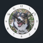 Your Custom Dog Photo Cute Pet Owner Round Clock<br><div class="desc">Personalize with your own dog's photograph on this custom pet wall clock and customize with their name at the bottom. A beautiful personalized gift for a dog or cat owner to immortalize their love. Bordered in white with black numbers.</div>