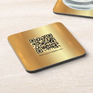 Your Custom Elegant Modern Template QR Code Gold Beverage Coaster