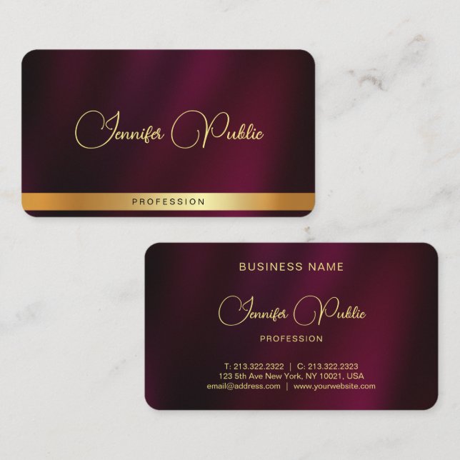 Your Custom Gold Script Name Text Rounded Corner Business Card (Front/Back)