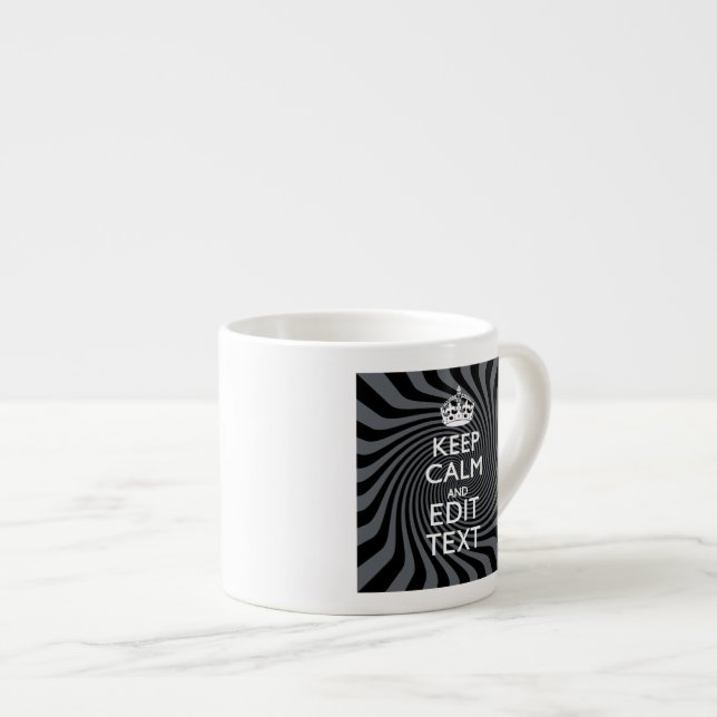 Your Custom Keep Calm Saying on Black Swirl Espresso Cup (Front Right)