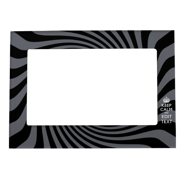 Your Custom Keep Calm Saying on Black Swirl Magnetic Photo Frame (Front)