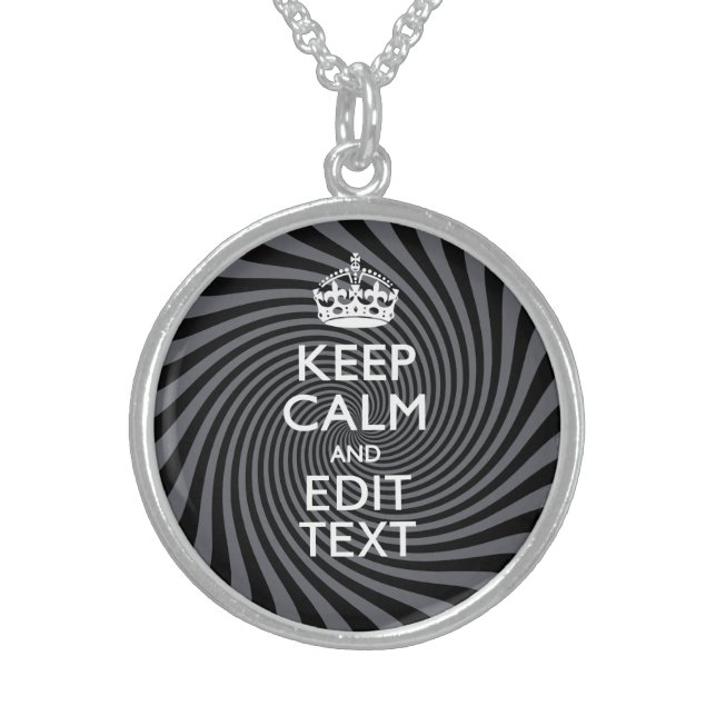 Your Custom Keep Calm Saying on Black Swirl Sterling Silver Necklace (Front)