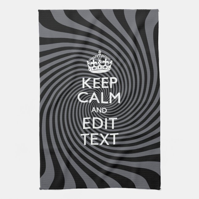 Your Custom Keep Calm Saying on Black Swirl Towel (Vertical)