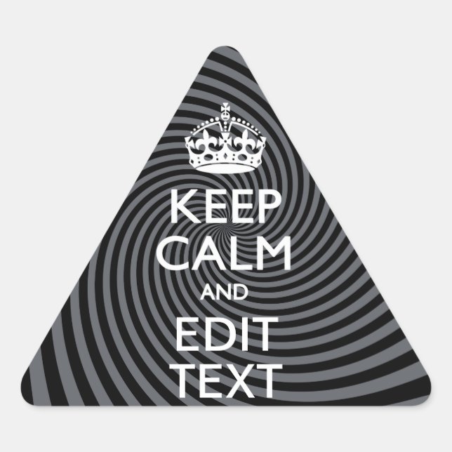 Your Custom Keep Calm Saying on Black Swirl Triangle Sticker (Front)