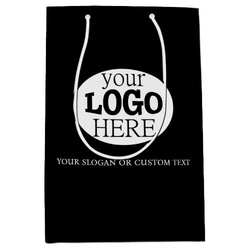 Your Custom Logo and Text on Black Medium Gift Bag
