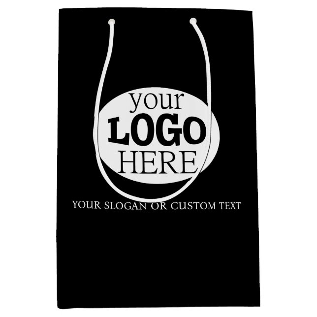 Your Custom Logo and Text on Black Medium Gift Bag (Front)