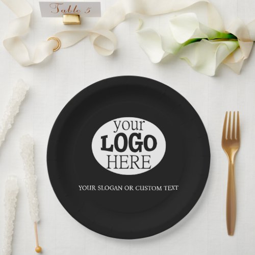 Your Custom Logo and Text on Black Paper Plates